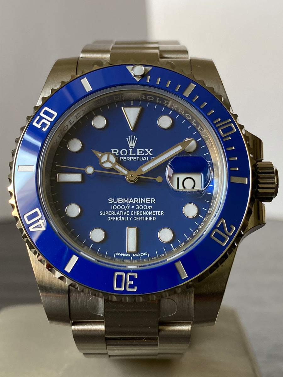 Rolex submariner blue white gold hot sale