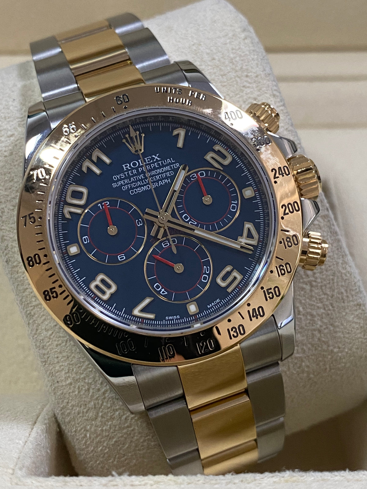 Rolex Steel and Yellow Gold Cosmograph Daytona - Blue Racing Dial - 116523