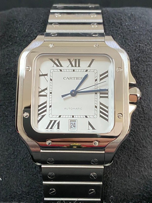 Santos de Cartier Large - 39.8 mm Steel Case - White Roman Dial - WSSA0018 *FULL SET*