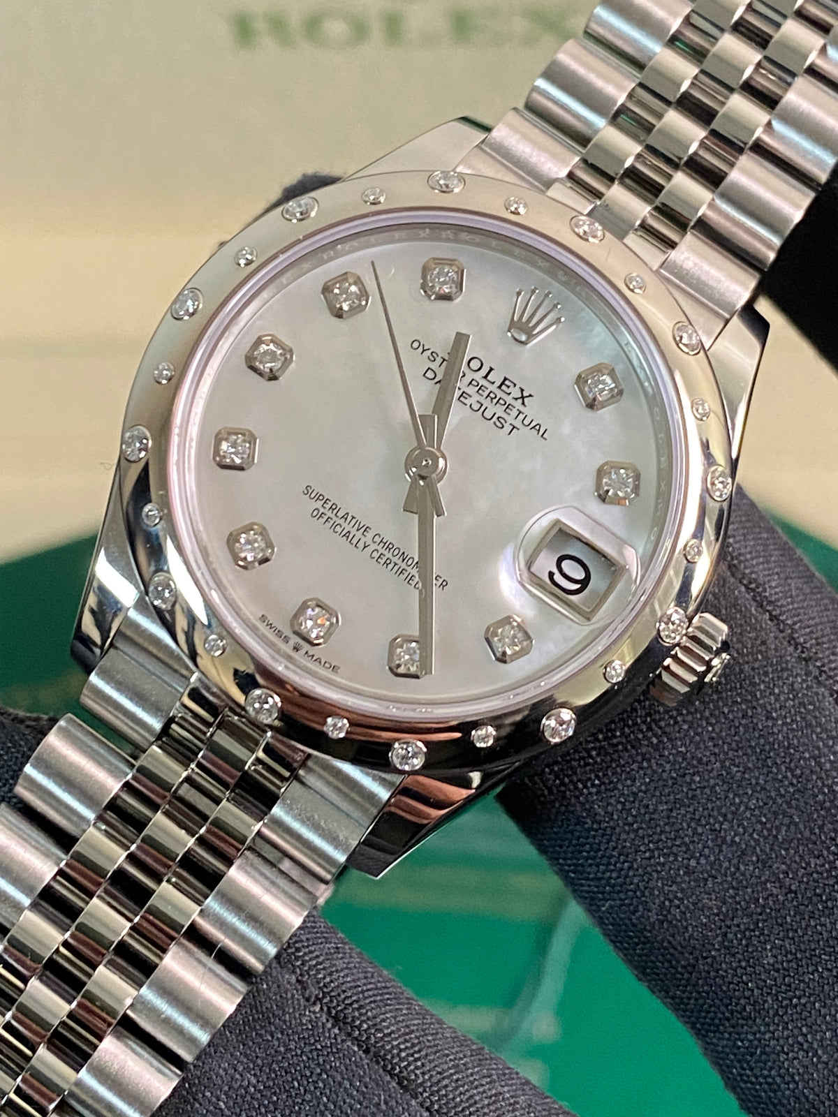 Rolex Steel and White Gold Datejust 31 - 2021 - Domed 24 Diamond Bezel - Mother-Of-Pearl Diamond Dial - Jubilee Bracelet - 278344RBR - *NOS*