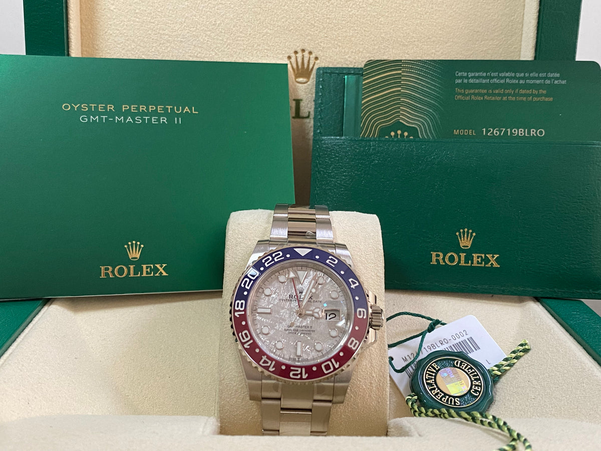 Rolex White Gold GMT-Master II - 2022 - "Pepsi" Bezel - Meteorite Dial - Oyster Bracelet - 126719BLRO *COMPLETE SET*