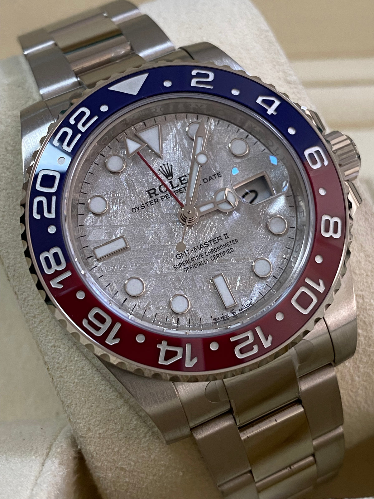 Rolex White Gold GMT-Master II - 2022 - "Pepsi" Bezel - Meteorite Dial - Oyster Bracelet - 126719BLRO *COMPLETE SET*