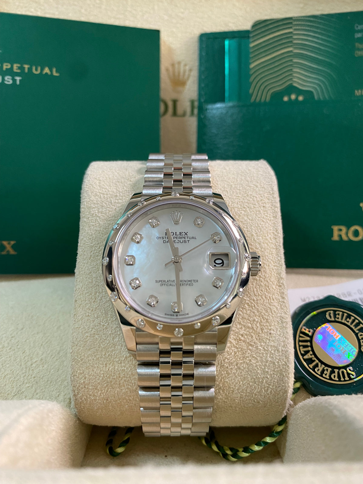 Rolex Steel and White Gold Datejust 31 - 2021 - Domed 24 Diamond Bezel - Mother-Of-Pearl Diamond Dial - Jubilee Bracelet - 278344RBR - *NOS*