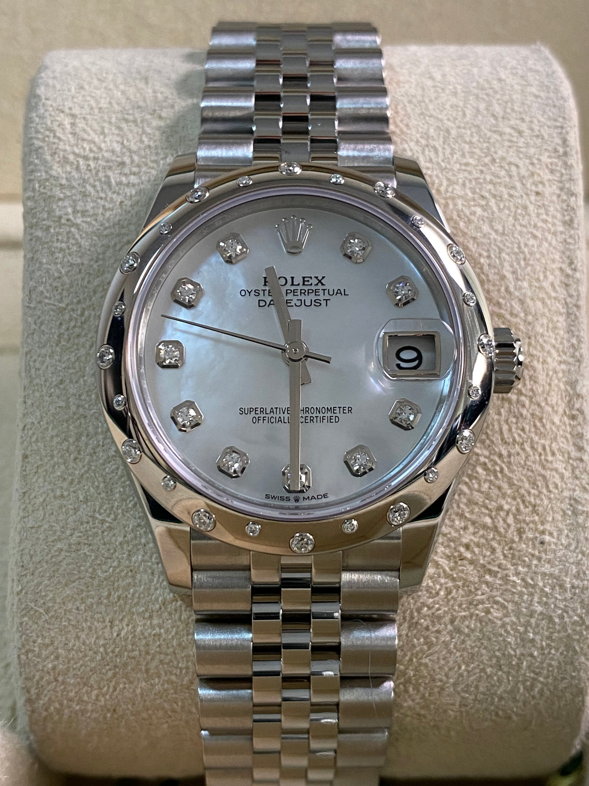 Rolex Steel and White Gold Datejust 31 - 2021 - Domed 24 Diamond Bezel - Mother-Of-Pearl Diamond Dial - Jubilee Bracelet - 278344RBR - *NOS*