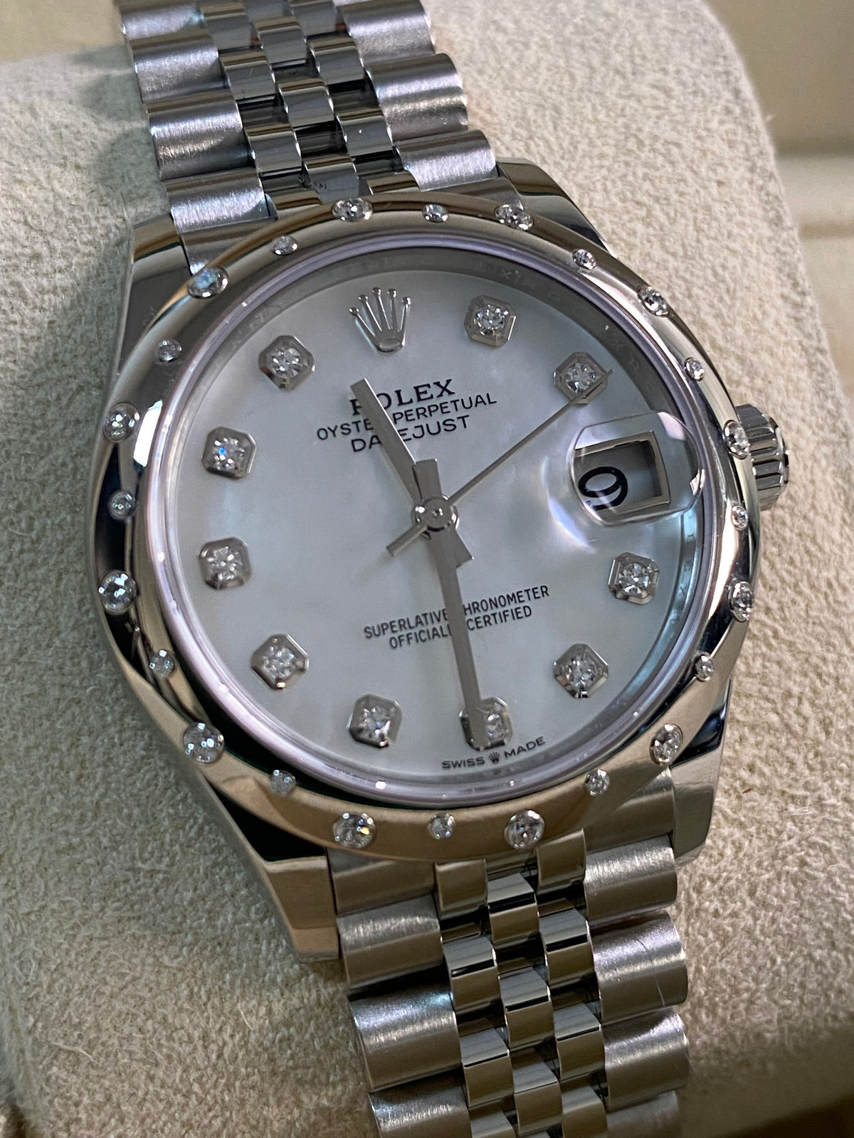 Rolex Steel and White Gold Datejust 31 - 2021 - Domed 24 Diamond Bezel - Mother-Of-Pearl Diamond Dial - Jubilee Bracelet - 278344RBR - *NOS*