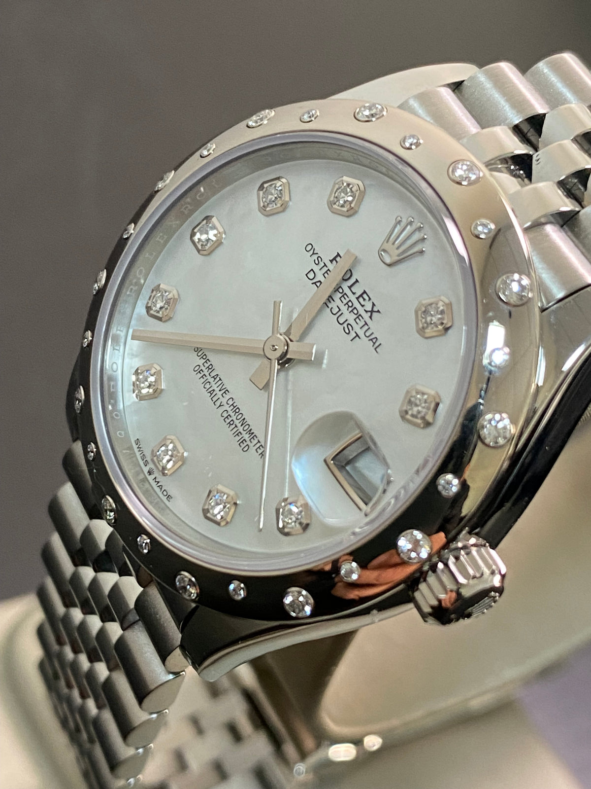 Rolex Steel and White Gold Datejust 31 - 2021 - Domed 24 Diamond Bezel - Mother-Of-Pearl Diamond Dial - Jubilee Bracelet - 278344RBR - *NOS*