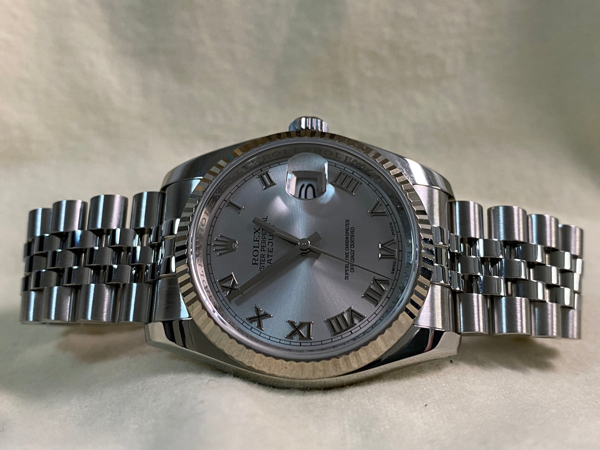 Rolex Steel Datejust 36 - 2012 - Fluted Bezel - Rhodium Roman Dial - Jubilee Bracelet - 116234 *FULL SET*