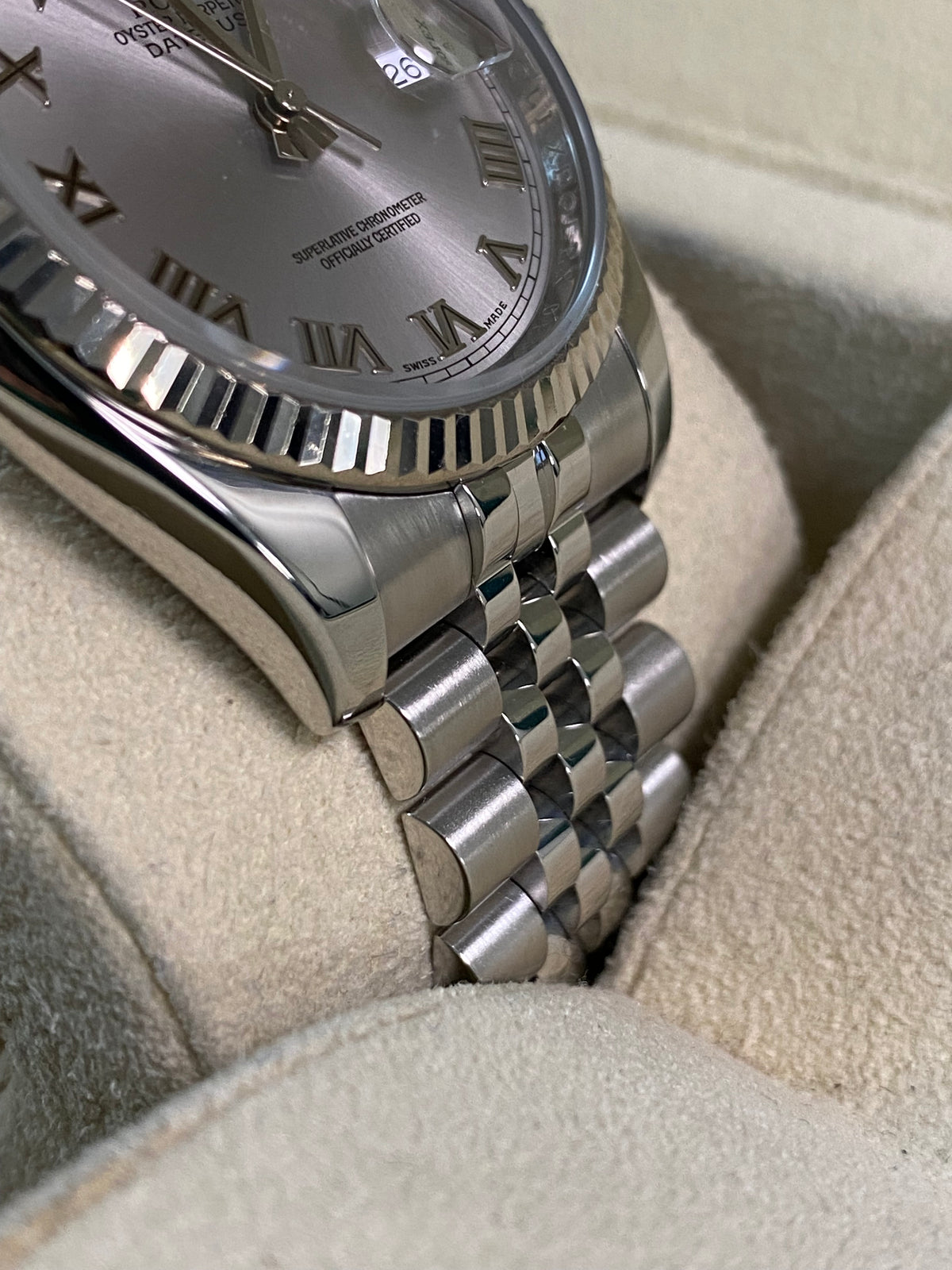 Rolex Steel Datejust 36 - 2012 - Fluted Bezel - Rhodium Roman Dial - Jubilee Bracelet - 116234 *FULL SET*