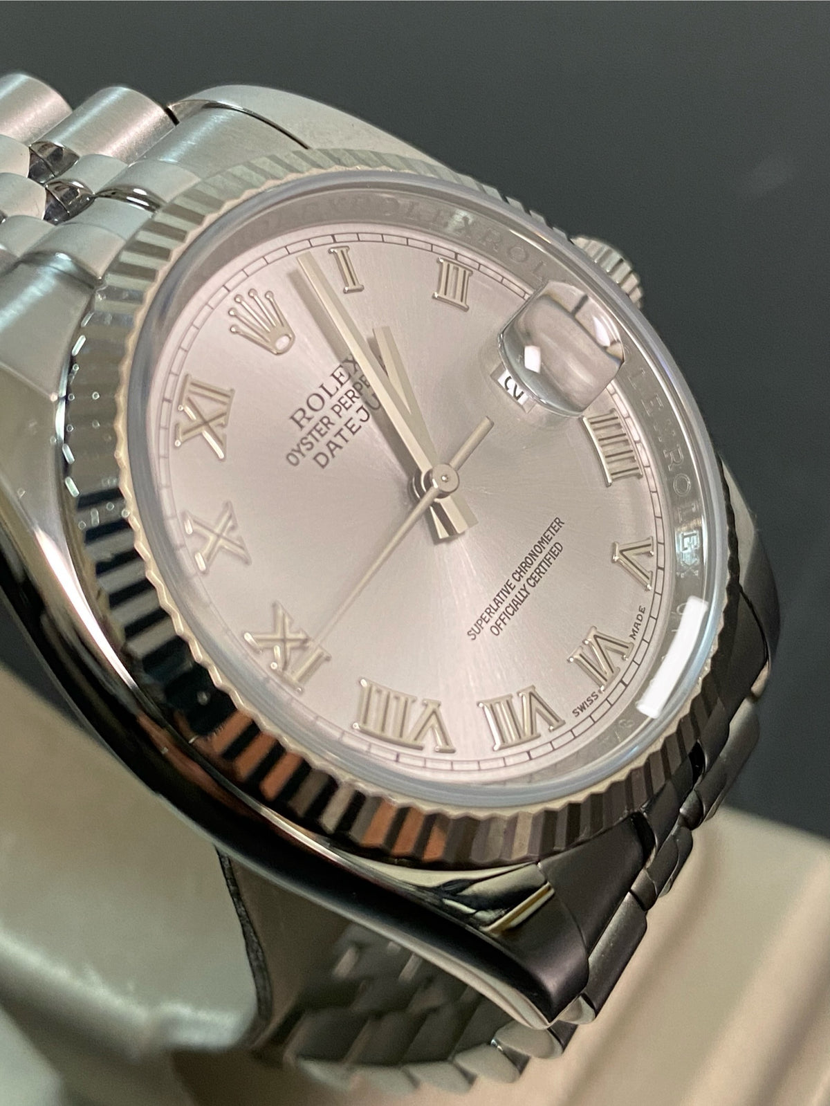 Rolex Steel Datejust 36 - 2012 - Fluted Bezel - Rhodium Roman Dial - Jubilee Bracelet - 116234 *FULL SET*