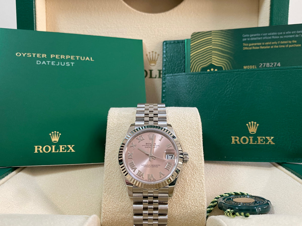 Rolex Steel and White Gold Datejust 31 - 2024 - Fluted Bezel - Pink Roman Dial - Jubilee Bracelet - 278274 *FULL SET*