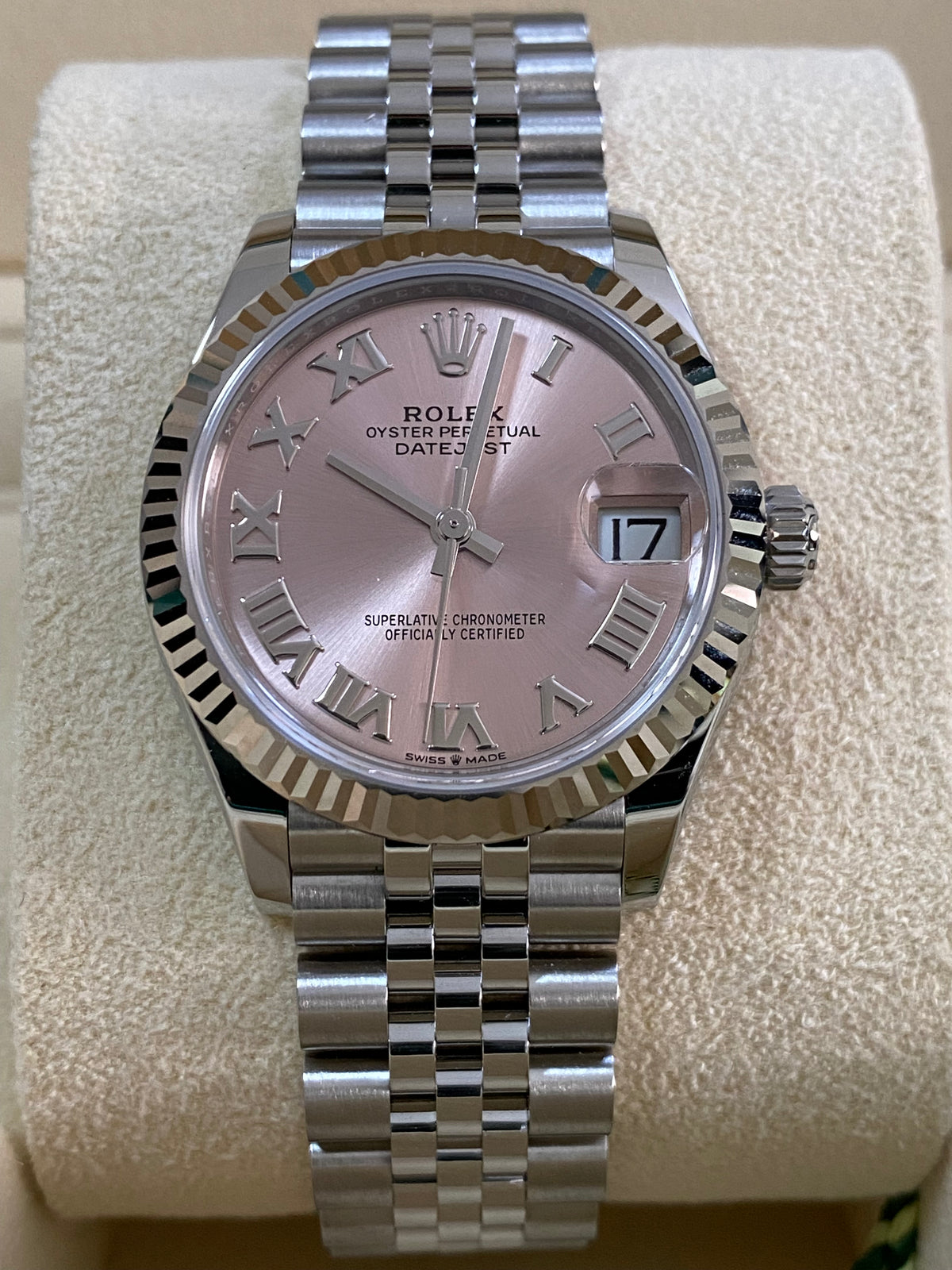 Rolex Steel and White Gold Datejust 31 - 2024 - Fluted Bezel - Pink Roman Dial - Jubilee Bracelet - 278274 *FULL SET*