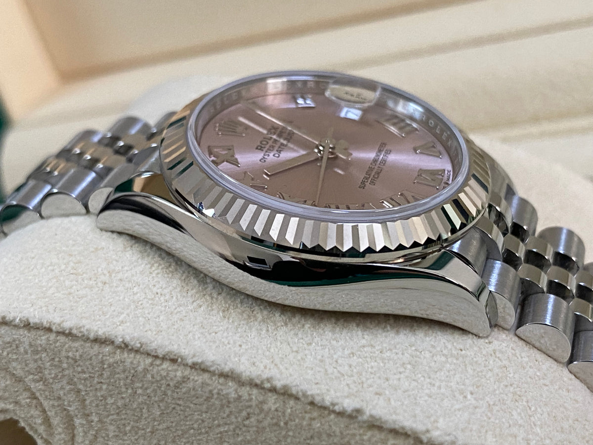 Rolex Steel and White Gold Datejust 31 - 2024 - Fluted Bezel - Pink Roman Dial - Jubilee Bracelet - 278274 *FULL SET*