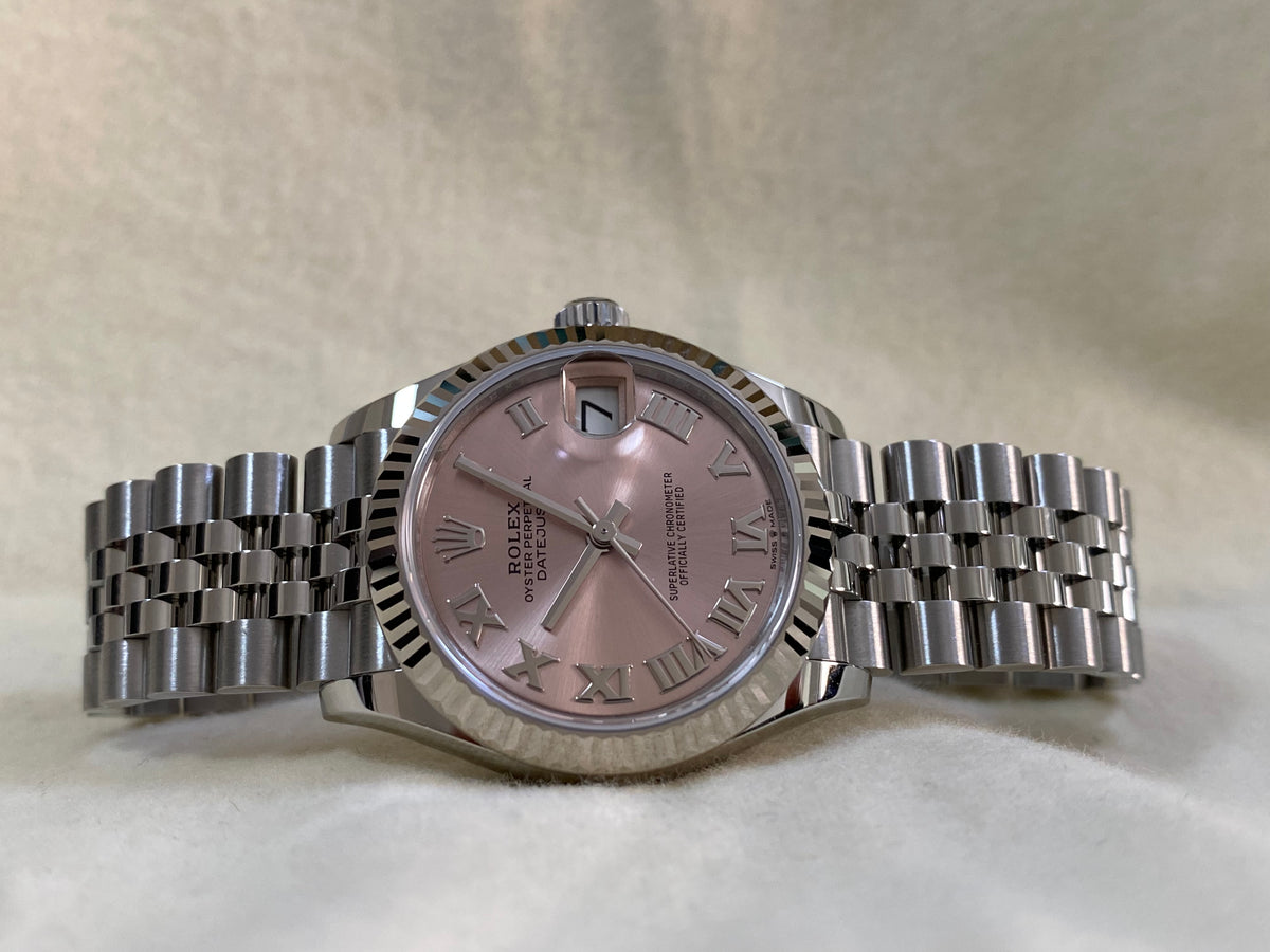 Rolex Steel and White Gold Datejust 31 - 2024 - Fluted Bezel - Pink Roman Dial - Jubilee Bracelet - 278274 *FULL SET*