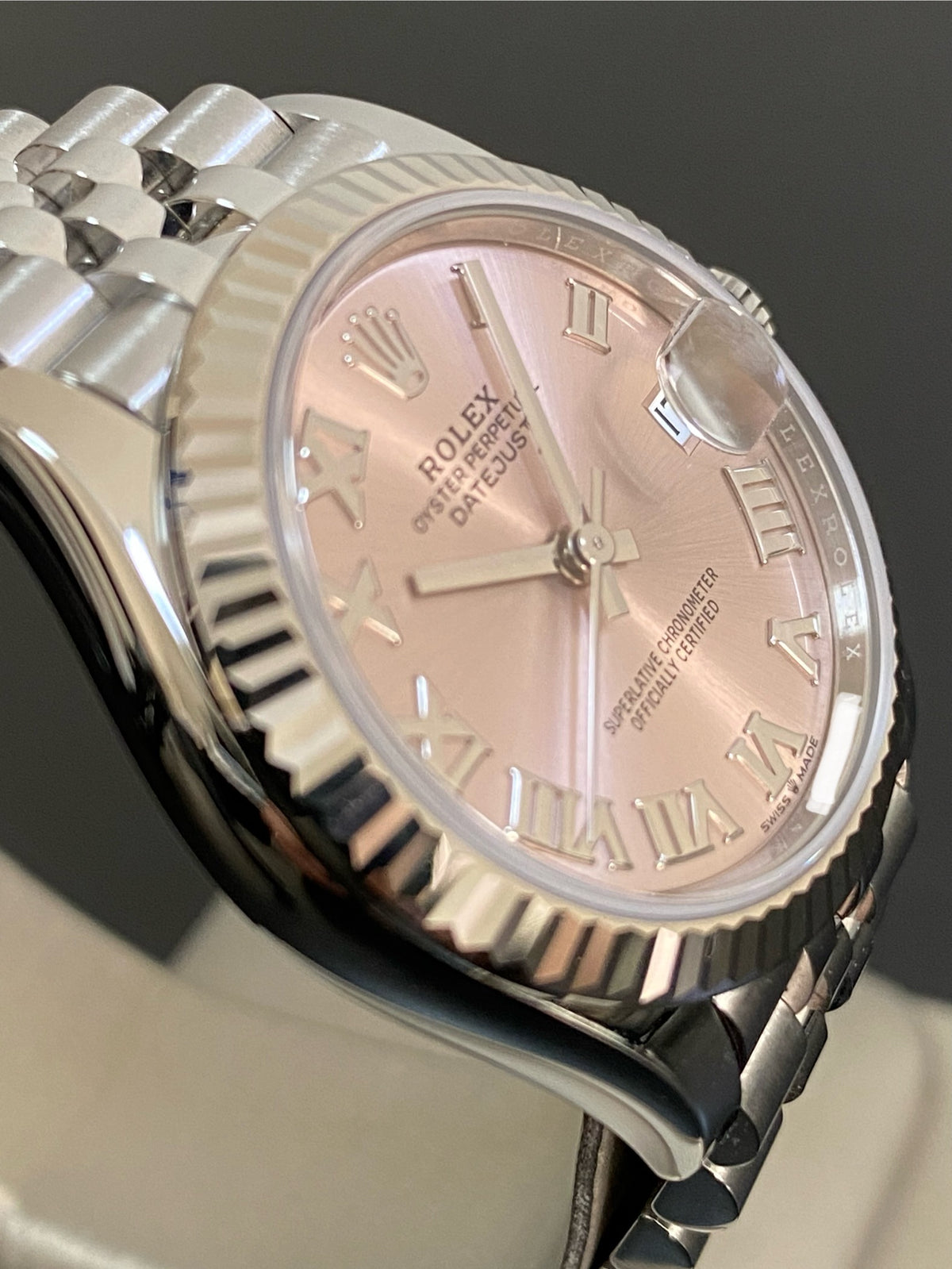 Rolex Steel and White Gold Datejust 31 - 2024 - Fluted Bezel - Pink Roman Dial - Jubilee Bracelet - 278274 *FULL SET*