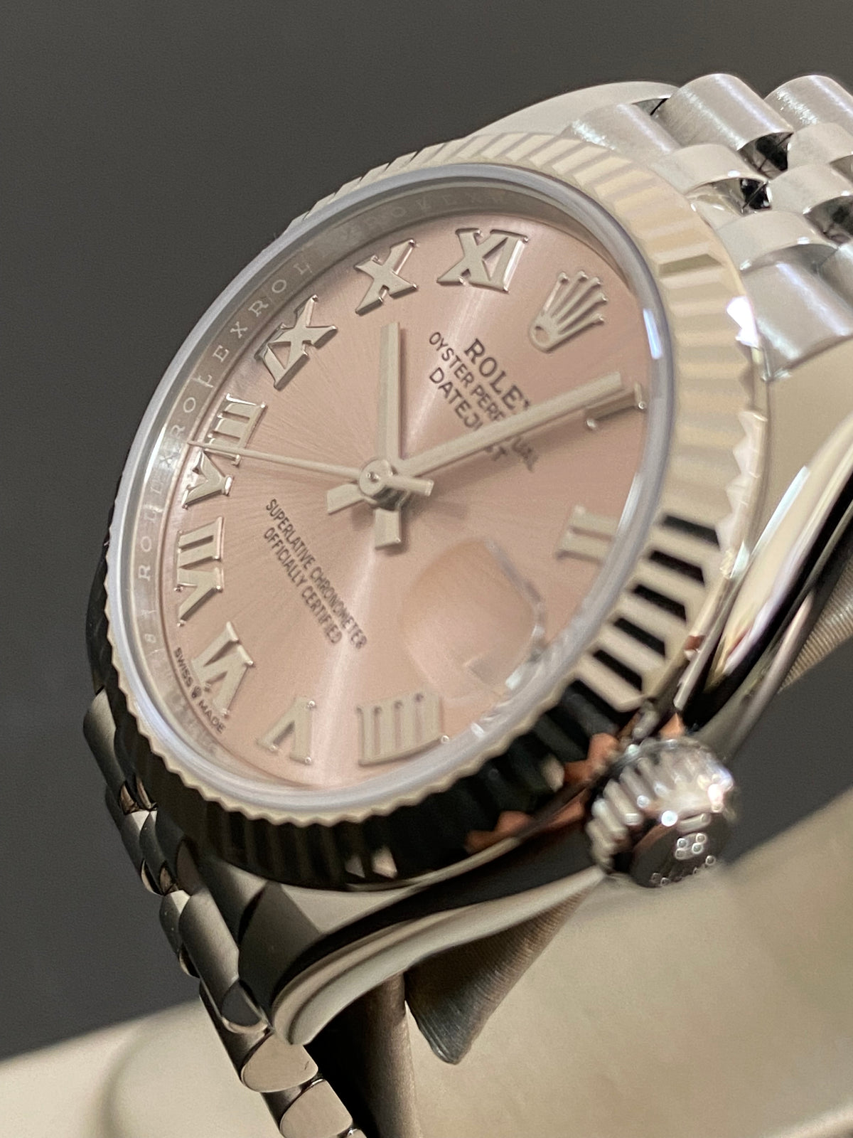 Rolex Steel and White Gold Datejust 31 - 2024 - Fluted Bezel - Pink Roman Dial - Jubilee Bracelet - 278274 *FULL SET*