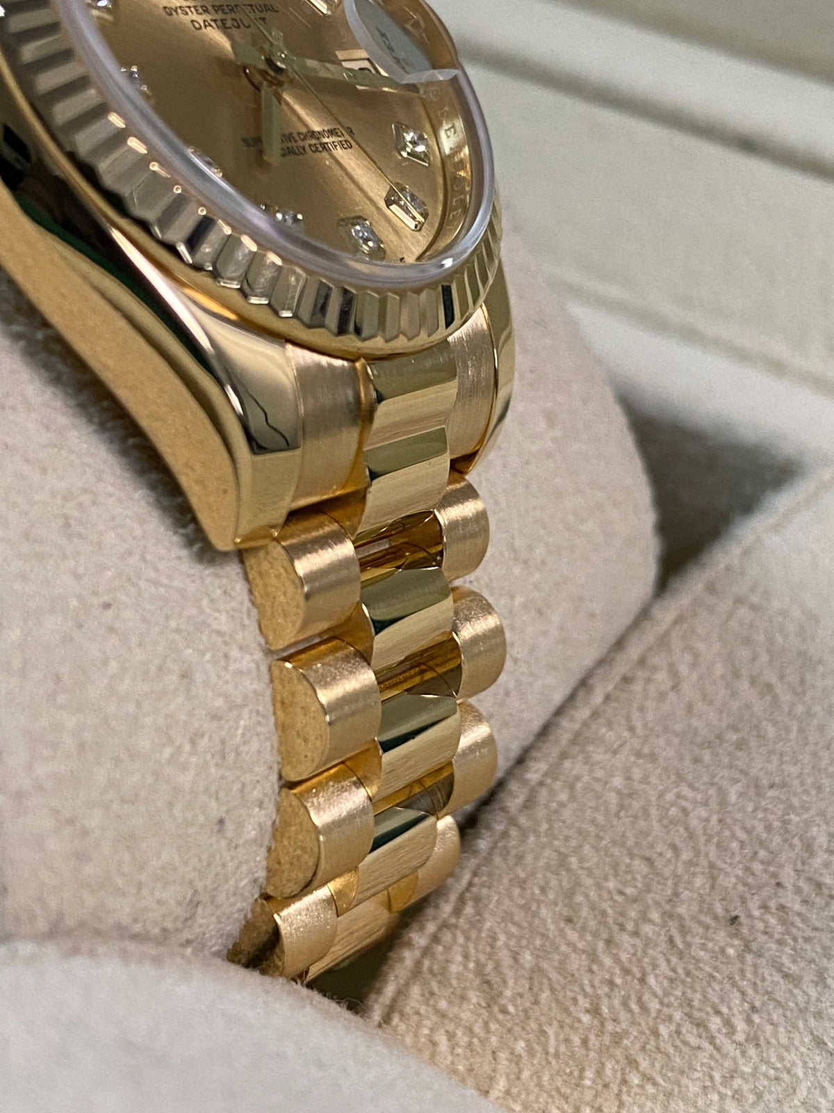 Rolex Yellow Gold Lady-Datejust - 2010 - Fluted Bezel - Factory Diamond Dial - President Bracelet - 179178 *FULLS SET*