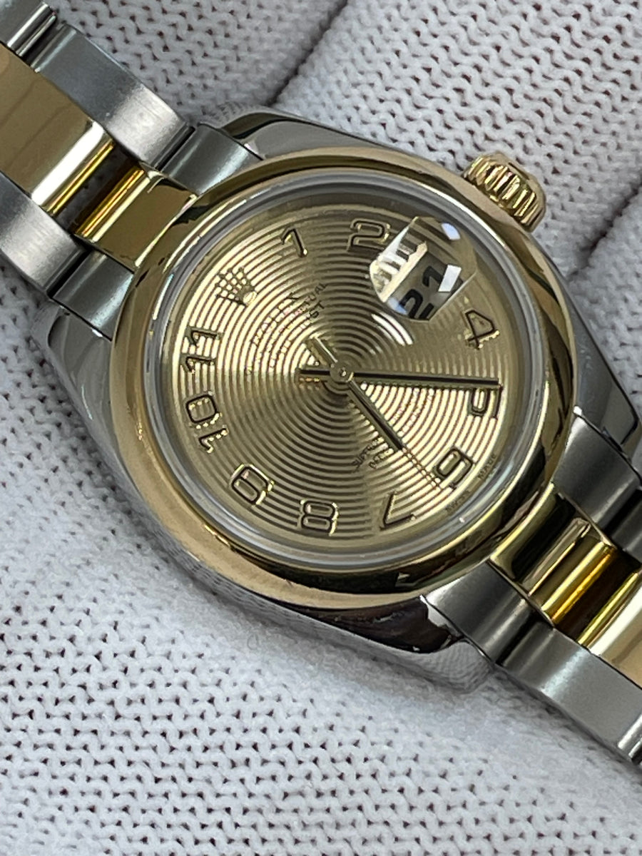 Rolex Yellow Gold and Steel Lady-Datejust - F Serial - Smooth Bezel - Champagne Dial - Oyster Bracelet - 179163