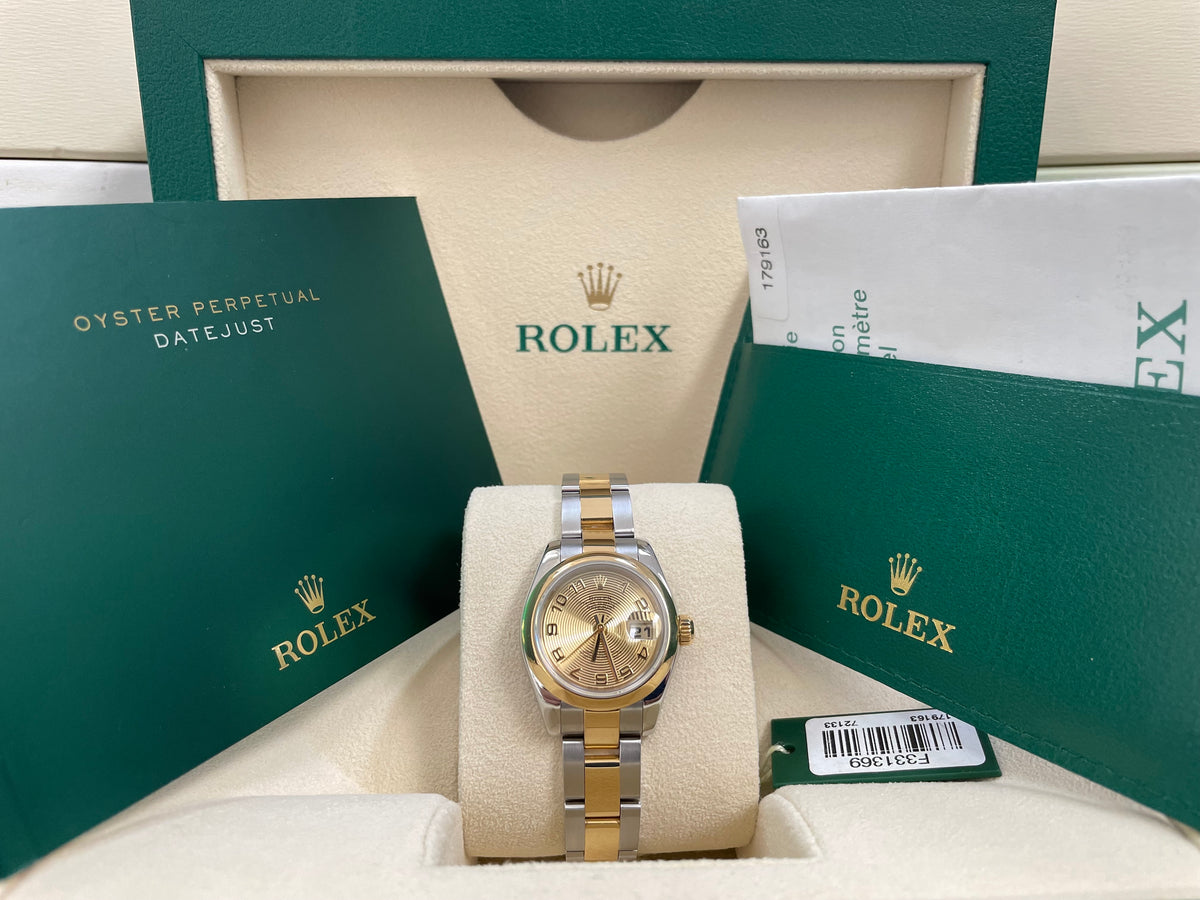 Rolex Yellow Gold and Steel Lady-Datejust - F Serial - Smooth Bezel - Champagne Dial - Oyster Bracelet - 179163