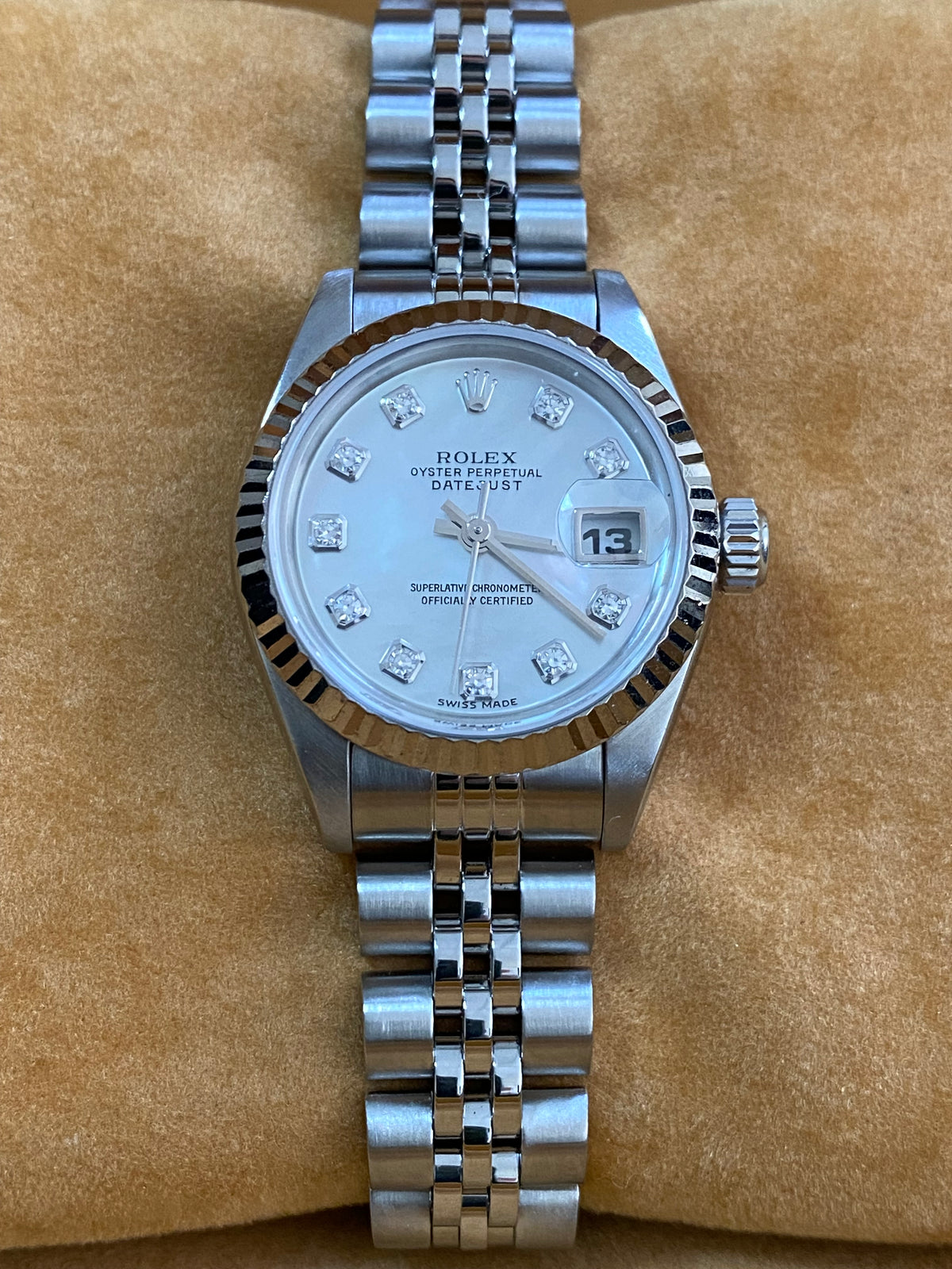 Rolex Steel Lady-Datejust - U serial- Fluted Bezel - Mother of Pearl Diamond Dial - Jubilee Bracelet - 69174