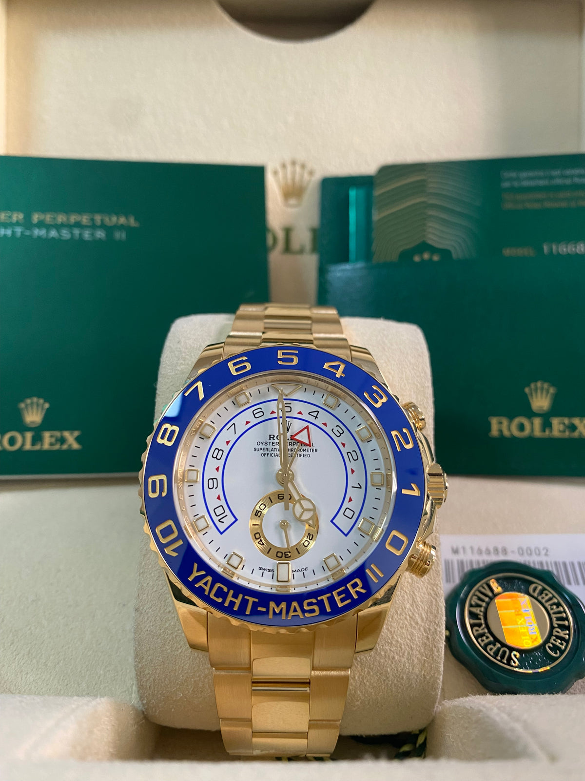 Rolex Yellow Gold Yacht-Master II - 2023 - White Dial - 116688 *FULL SET*