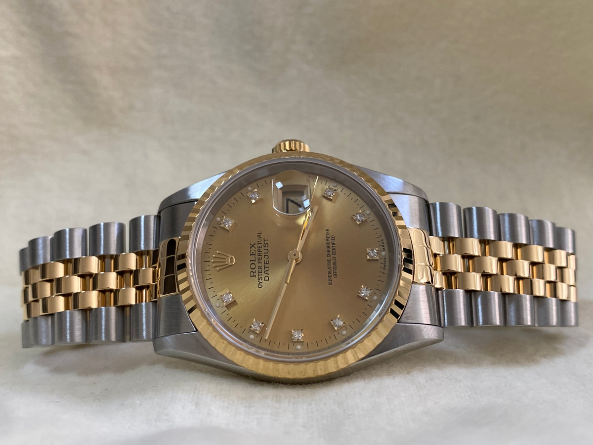 Rolex Steel and Yellow Gold Datejust 36 - Fluted Bezel - Factory Diamond Dial - Jubilee Bracelet - 16233