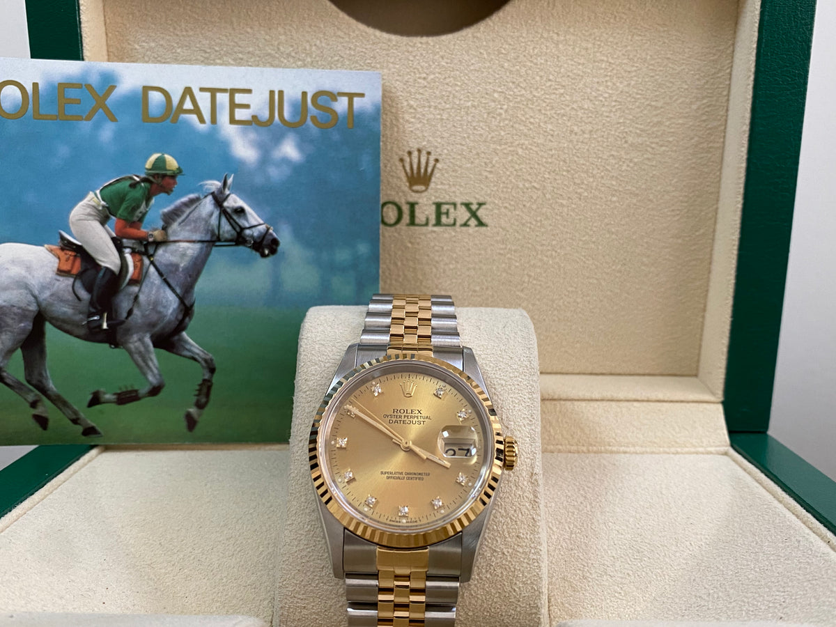 Rolex Steel and Yellow Gold Datejust 36 - Fluted Bezel - Factory Diamond Dial - Jubilee Bracelet - 16233