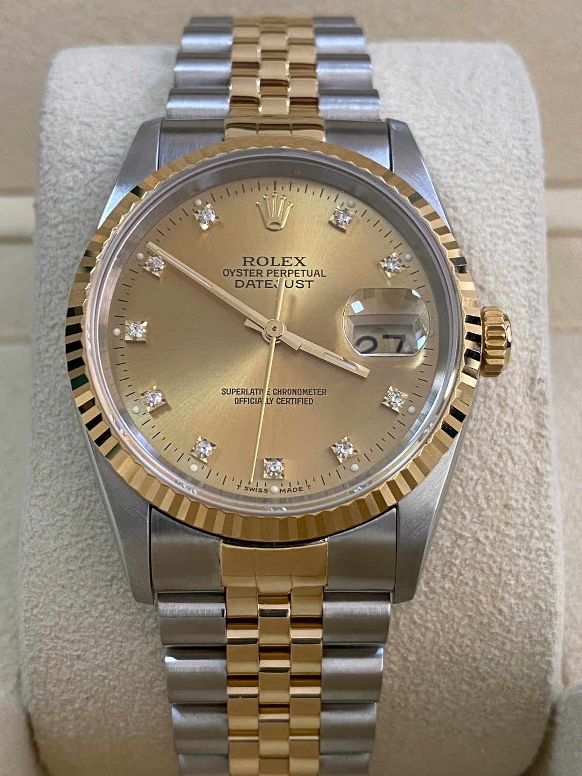 Rolex Steel and Yellow Gold Datejust 36 - Fluted Bezel - Factory Diamond Dial - Jubilee Bracelet - 16233