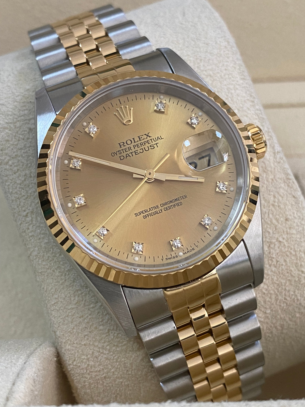 Rolex Steel and Yellow Gold Datejust 36 - Fluted Bezel - Factory Diamond Dial - Jubilee Bracelet - 16233