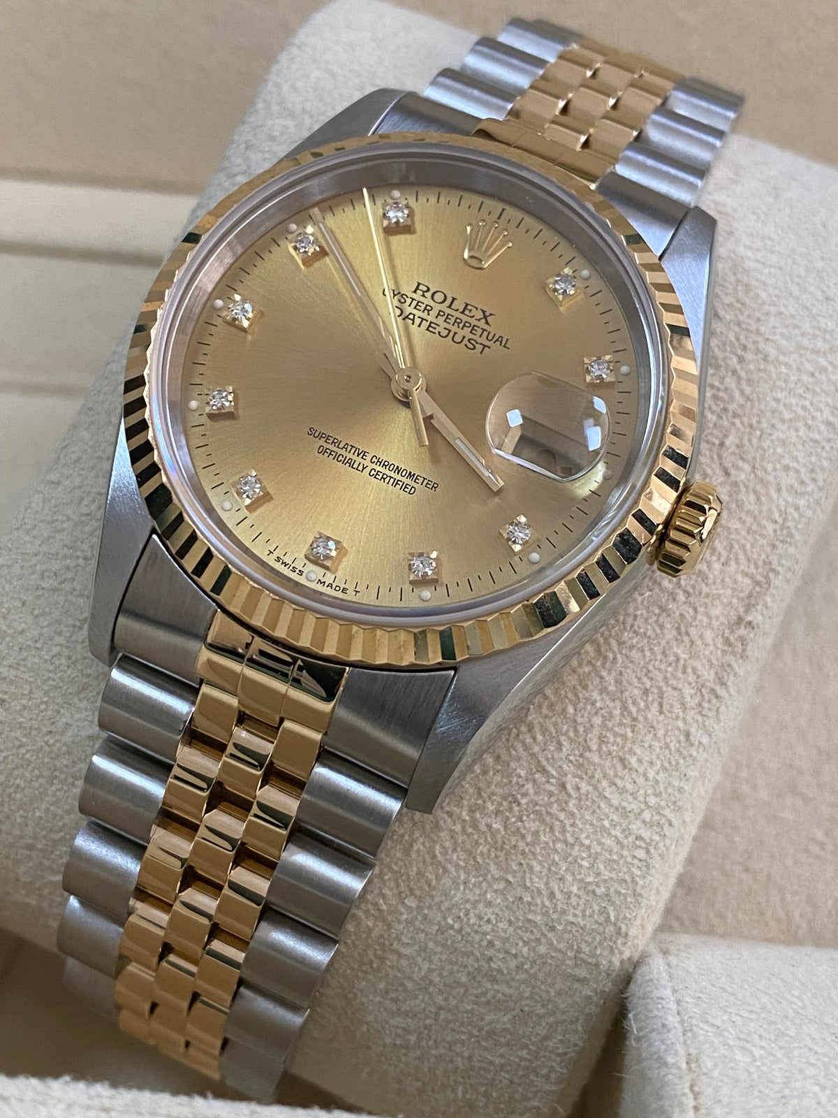 Rolex Steel and Yellow Gold Datejust 36 - Fluted Bezel - Factory Diamond Dial - Jubilee Bracelet - 16233