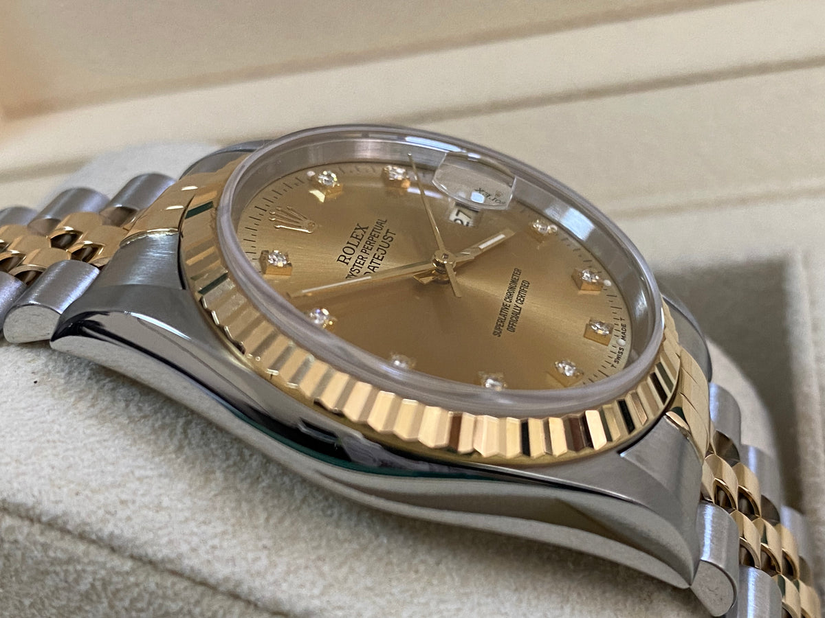 Rolex Steel and Yellow Gold Datejust 36 - Fluted Bezel - Factory Diamond Dial - Jubilee Bracelet - 16233