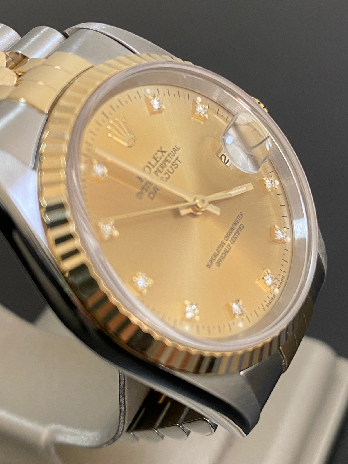 Rolex Steel and Yellow Gold Datejust 36 - Fluted Bezel - Factory Diamond Dial - Jubilee Bracelet - 16233