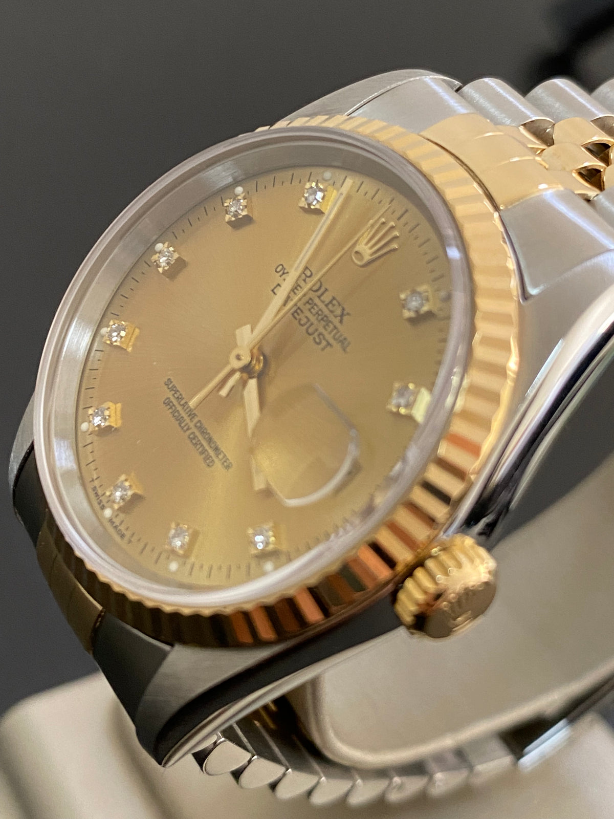 Rolex Steel and Yellow Gold Datejust 36 - Fluted Bezel - Factory Diamond Dial - Jubilee Bracelet - 16233