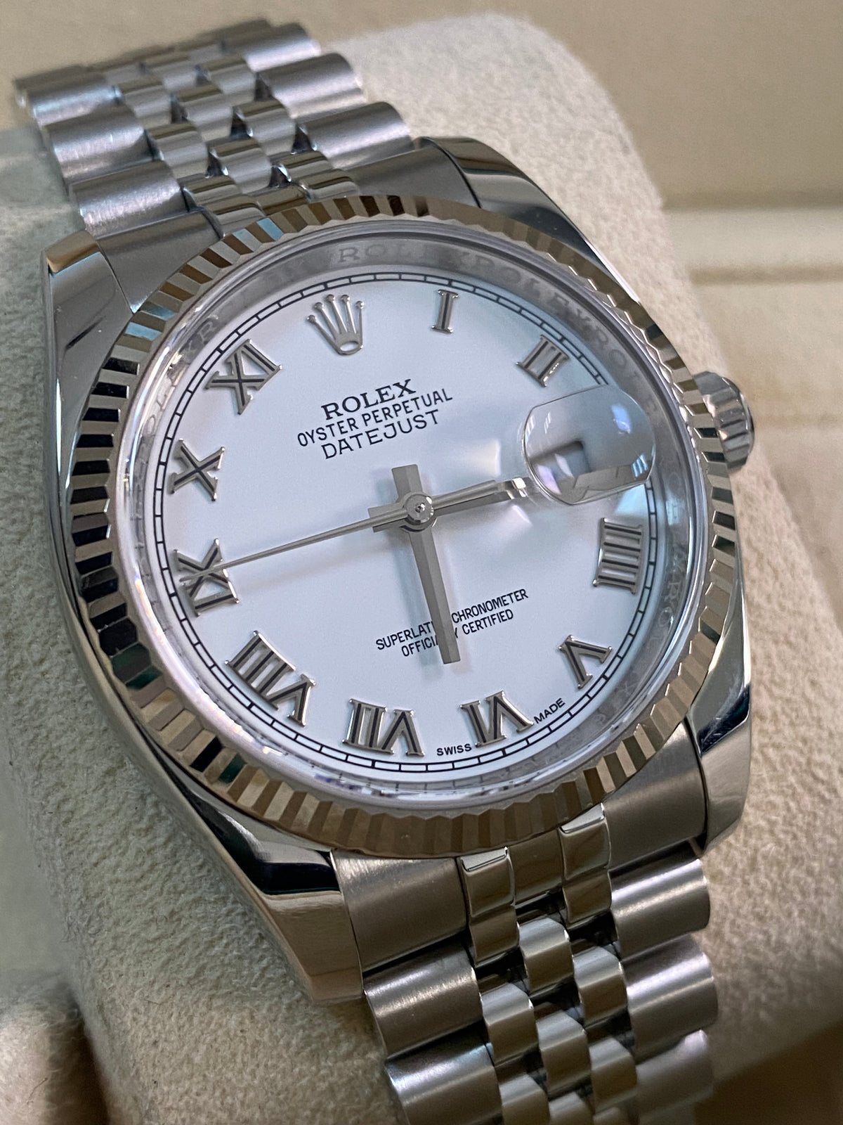 Rolex Steel Datejust 36 - 2016 - Fluted Bezel - White Roman Dial - Jubilee Bracelet - 116234 *FULL SET*