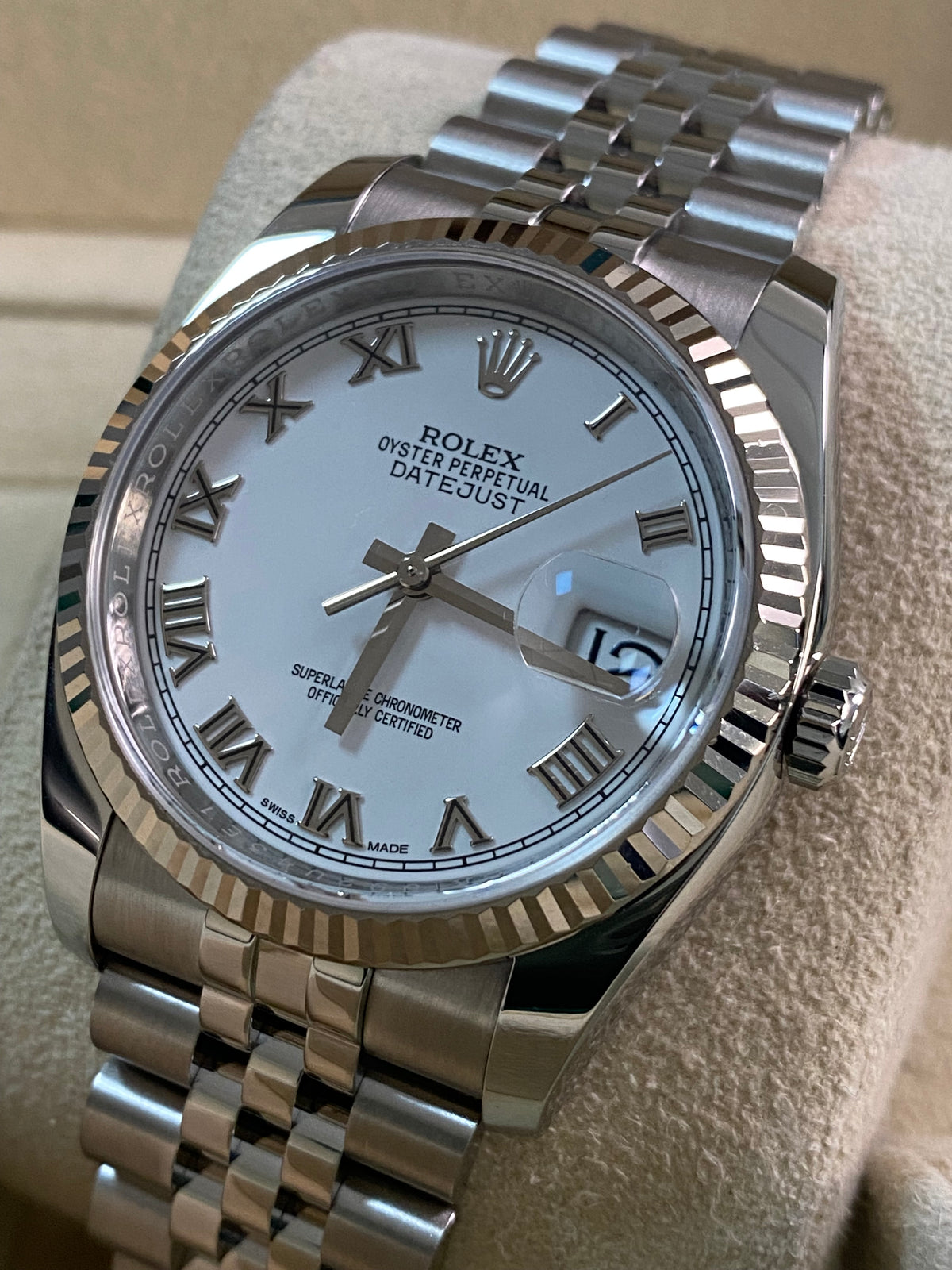 Rolex Steel Datejust 36 - 2016 - Fluted Bezel - White Roman Dial - Jubilee Bracelet - 116234 *FULL SET*