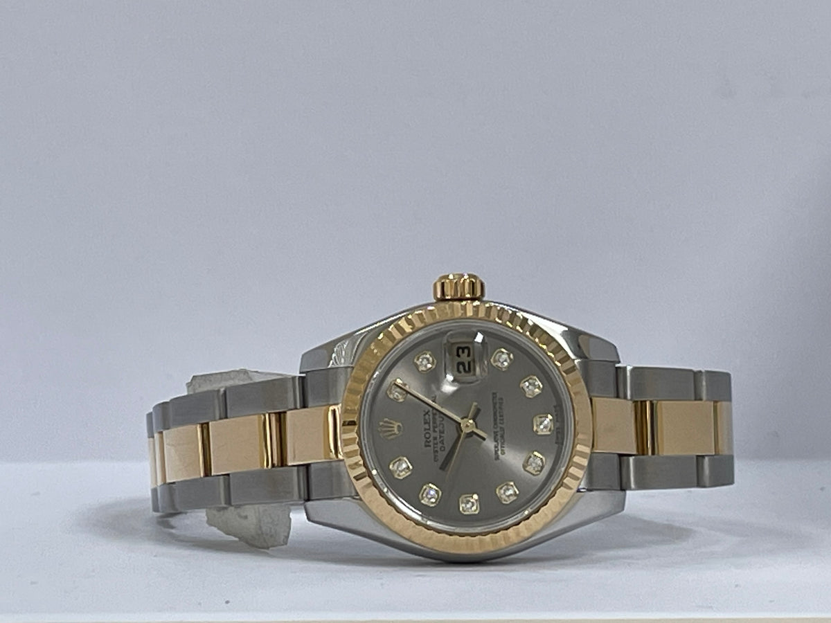 Rolex Yellow Gold and Steel Lady-Datejust - F Serial - Fluted Bezel - Factory Diamond Dial - Oyster Bracelet - 179173