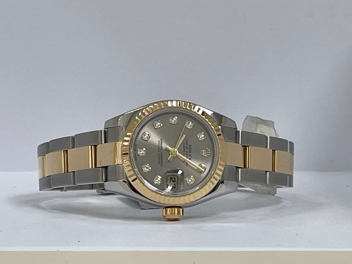 Rolex Yellow Gold and Steel Lady-Datejust - F Serial - Fluted Bezel - Factory Diamond Dial - Oyster Bracelet - 179173