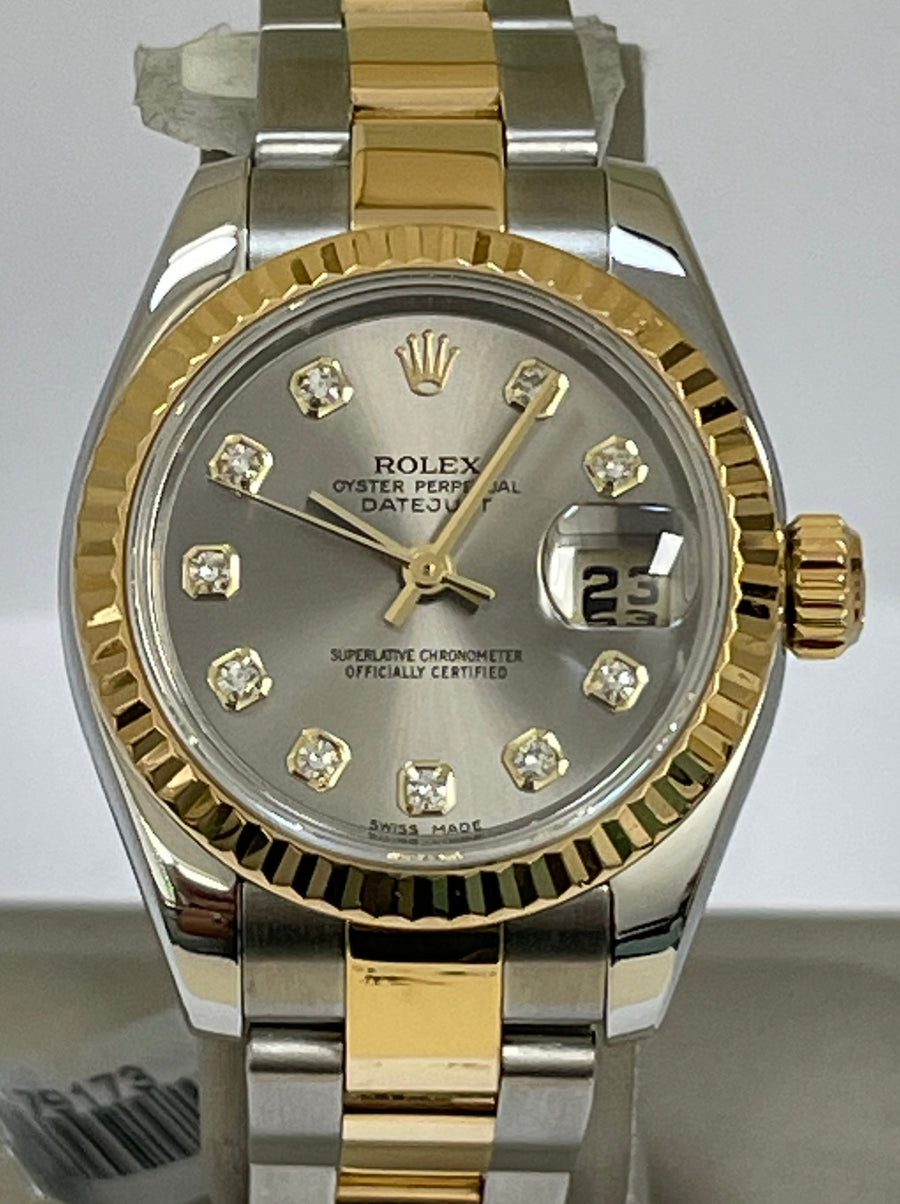 Rolex Yellow Gold and Steel Lady-Datejust - F Serial - Fluted Bezel - Factory Diamond Dial - Oyster Bracelet - 179173