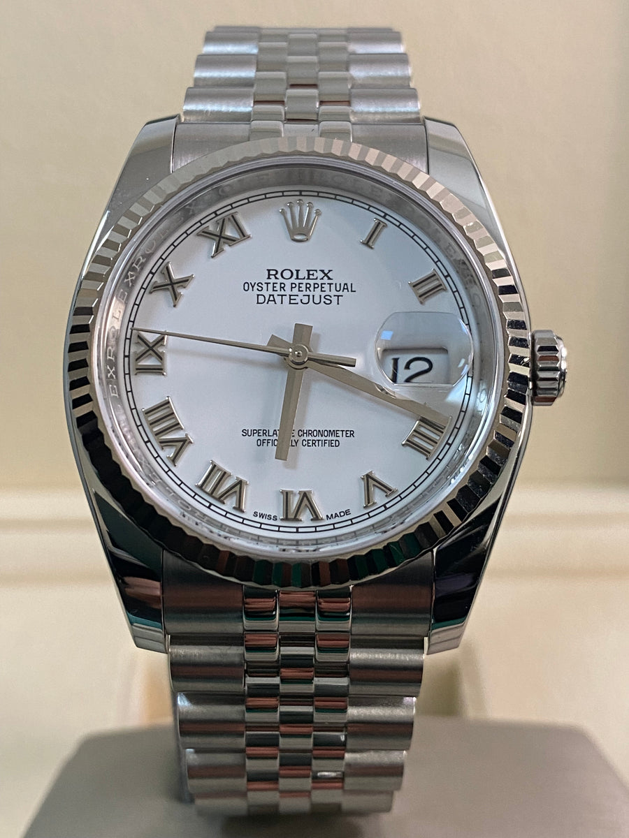 Rolex Steel Datejust 36 - 2016 - Fluted Bezel - White Roman Dial - Jubilee Bracelet - 116234 *FULL SET*