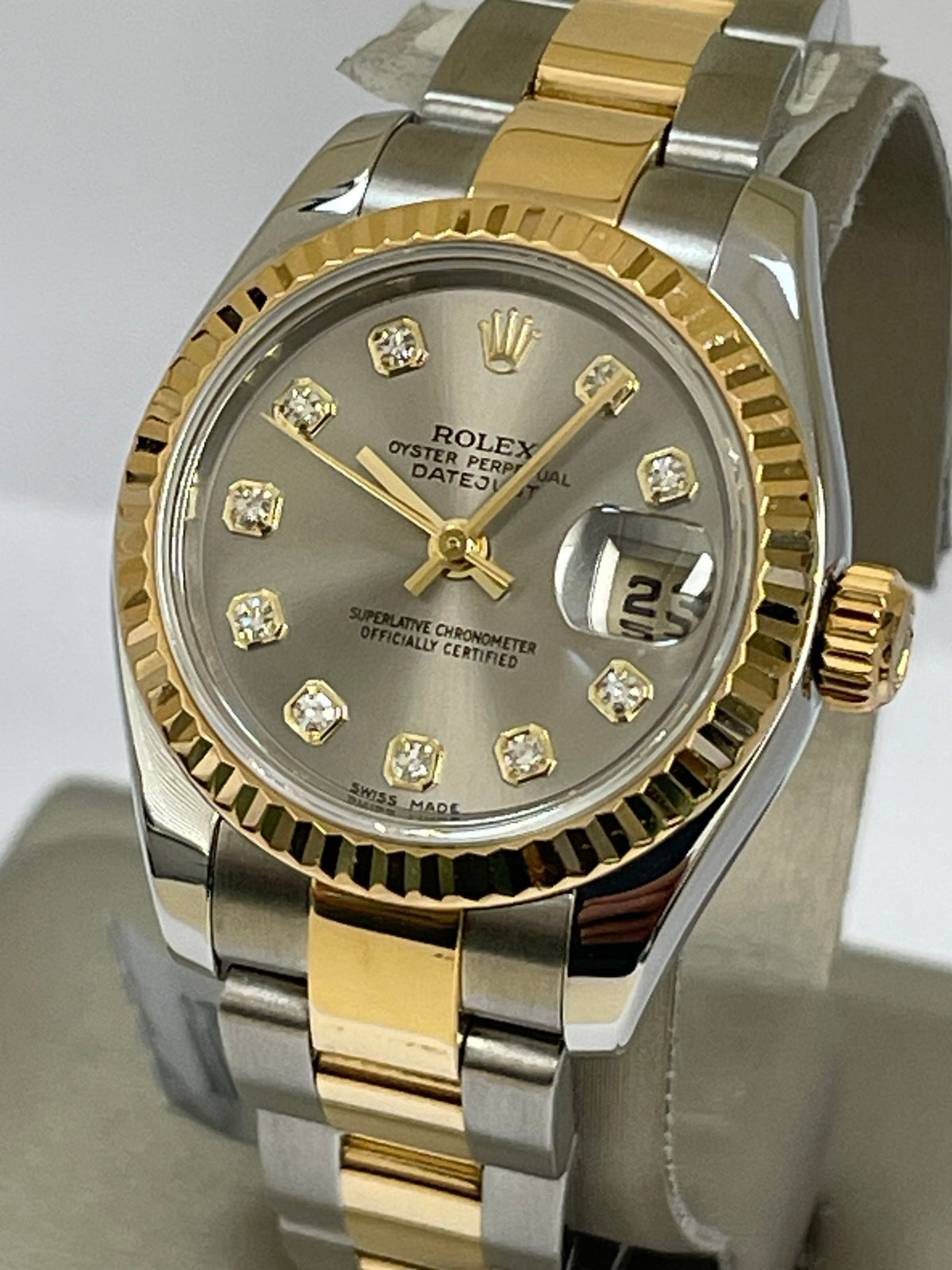 Rolex Yellow Gold and Steel Lady-Datejust - F Serial - Fluted Bezel - Factory Diamond Dial - Oyster Bracelet - 179173