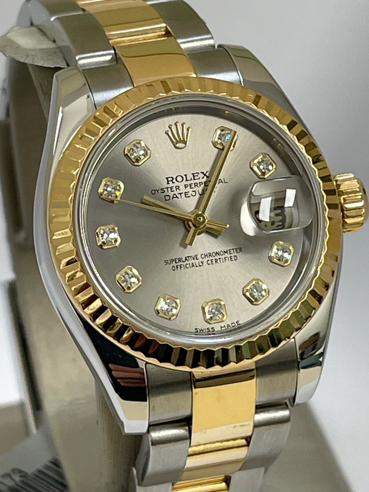 Rolex Yellow Gold and Steel Lady-Datejust - F Serial - Fluted Bezel - Factory Diamond Dial - Oyster Bracelet - 179173