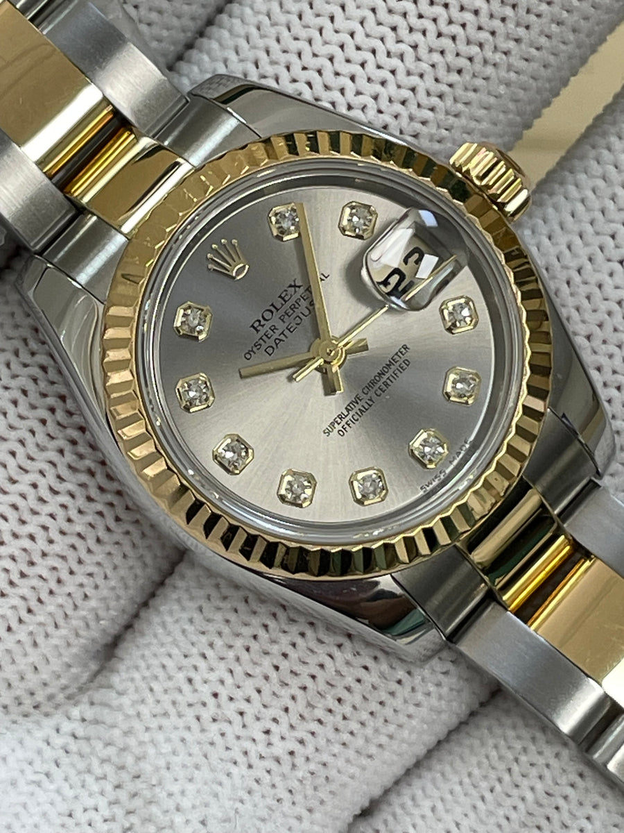 Rolex Yellow Gold and Steel Lady-Datejust - F Serial - Fluted Bezel - Factory Diamond Dial - Oyster Bracelet - 179173