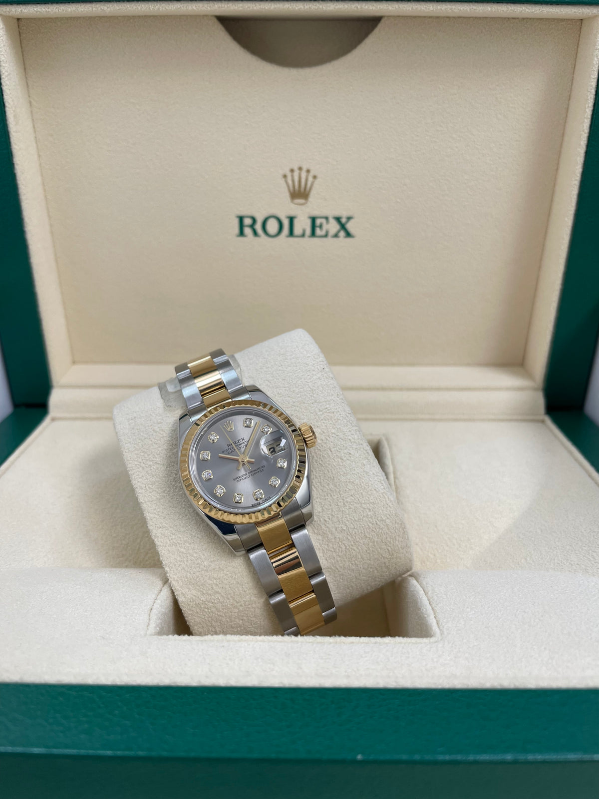 Rolex Yellow Gold and Steel Lady-Datejust - F Serial - Fluted Bezel - Factory Diamond Dial - Oyster Bracelet - 179173