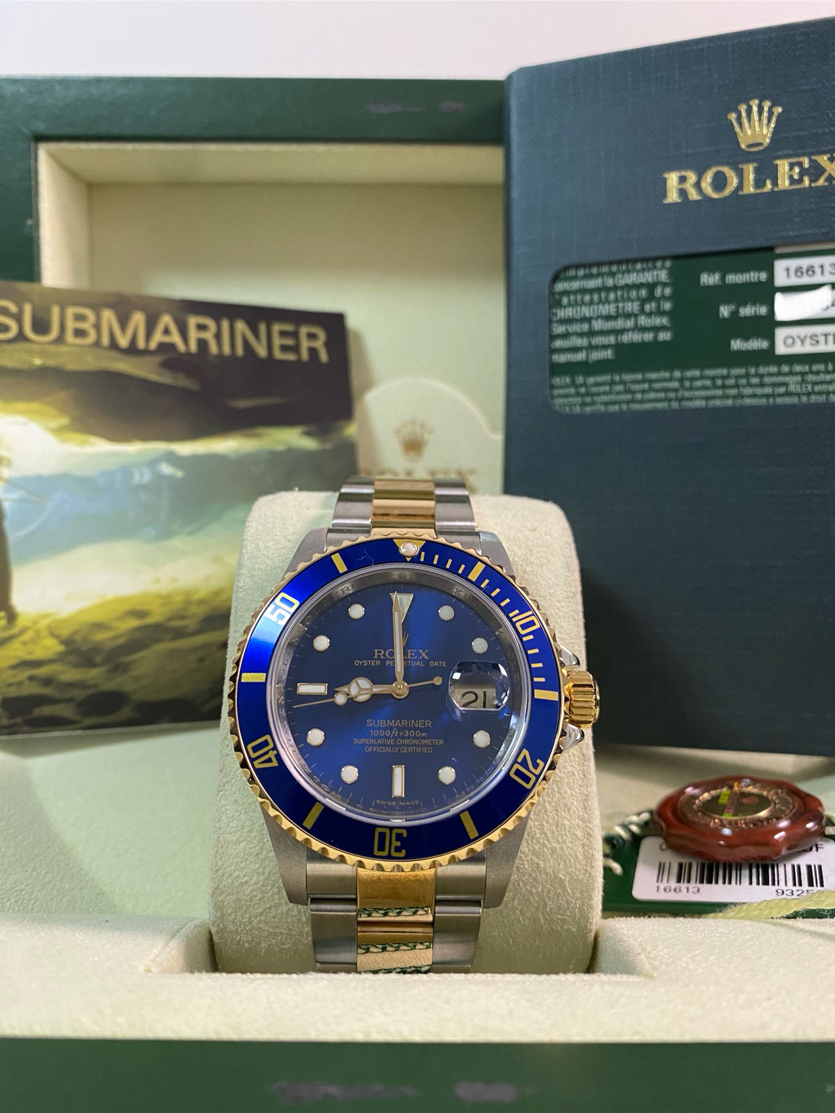 Rolex Steel and Yellow Gold Submariner Date - 2007 - "Bluesy" Pre Ceramic Bezel -Oyster Bracelet - 16613 *FULL SET*