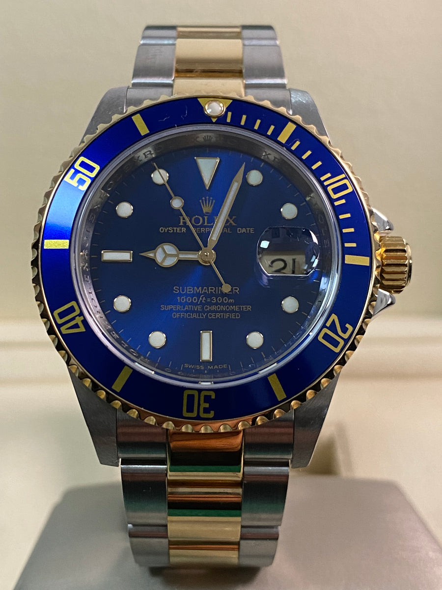 Rolex Steel and Yellow Gold Submariner Date - 2007 - "Bluesy" Pre Ceramic Bezel -Oyster Bracelet - 16613 *FULL SET*