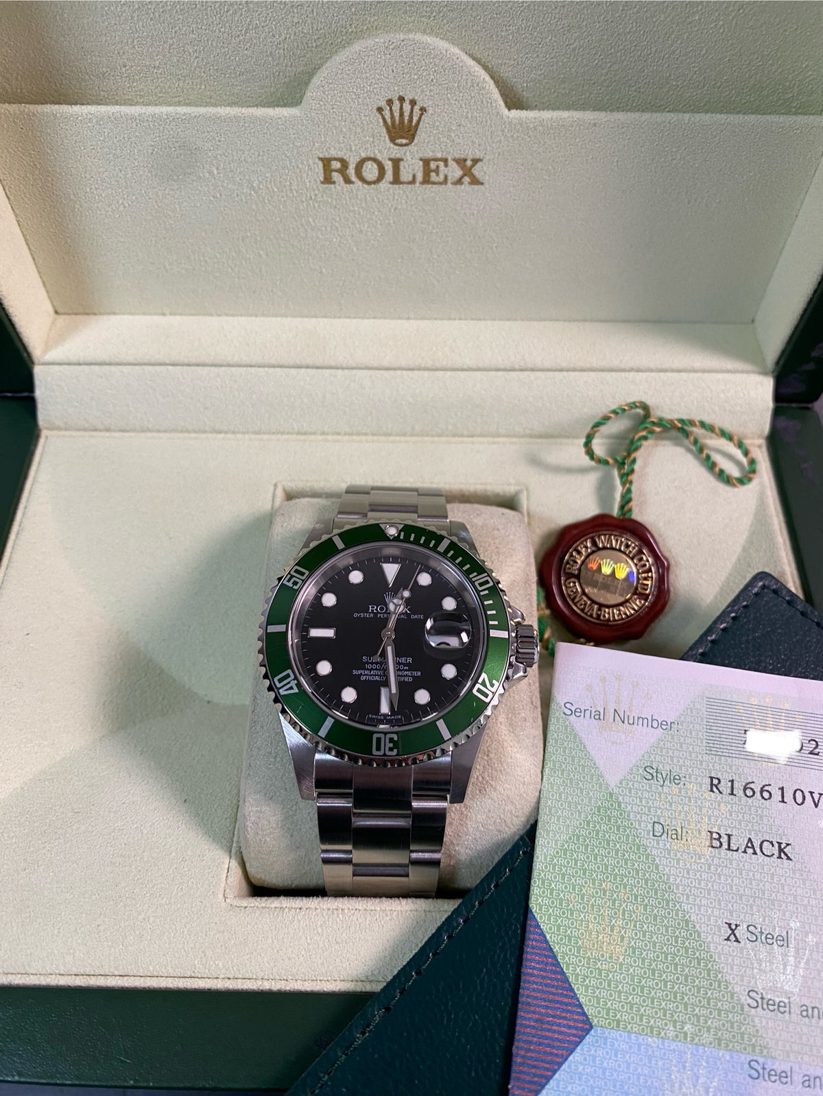 Rolex Steel Submariner Date - Z serial - "Kermit" - Pre-Ceramic Bezel - 16610LV *UNPOLISHED*