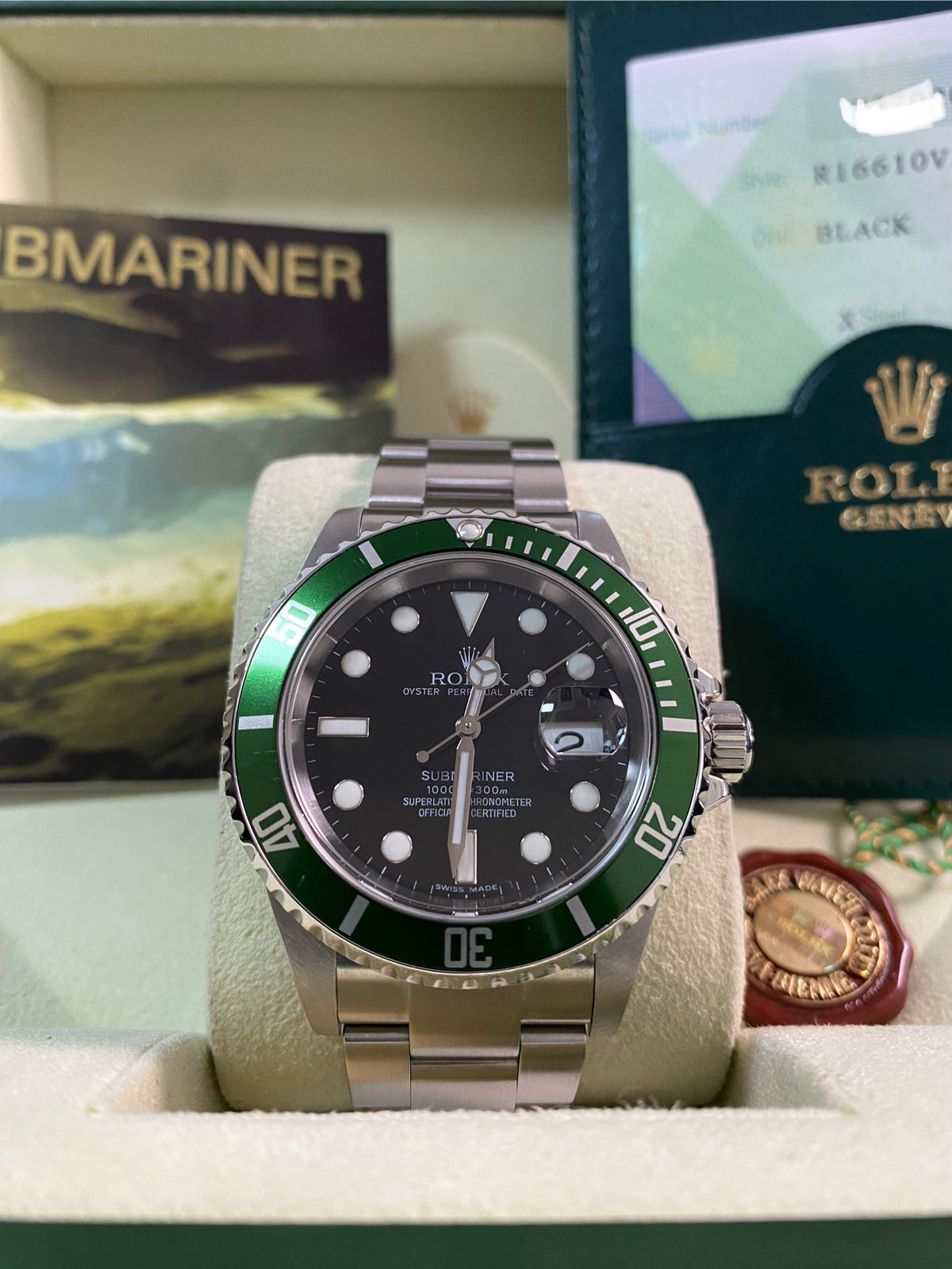 Rolex Steel Submariner Date - Z serial - "Kermit" - Pre-Ceramic Bezel - 16610LV *UNPOLISHED*