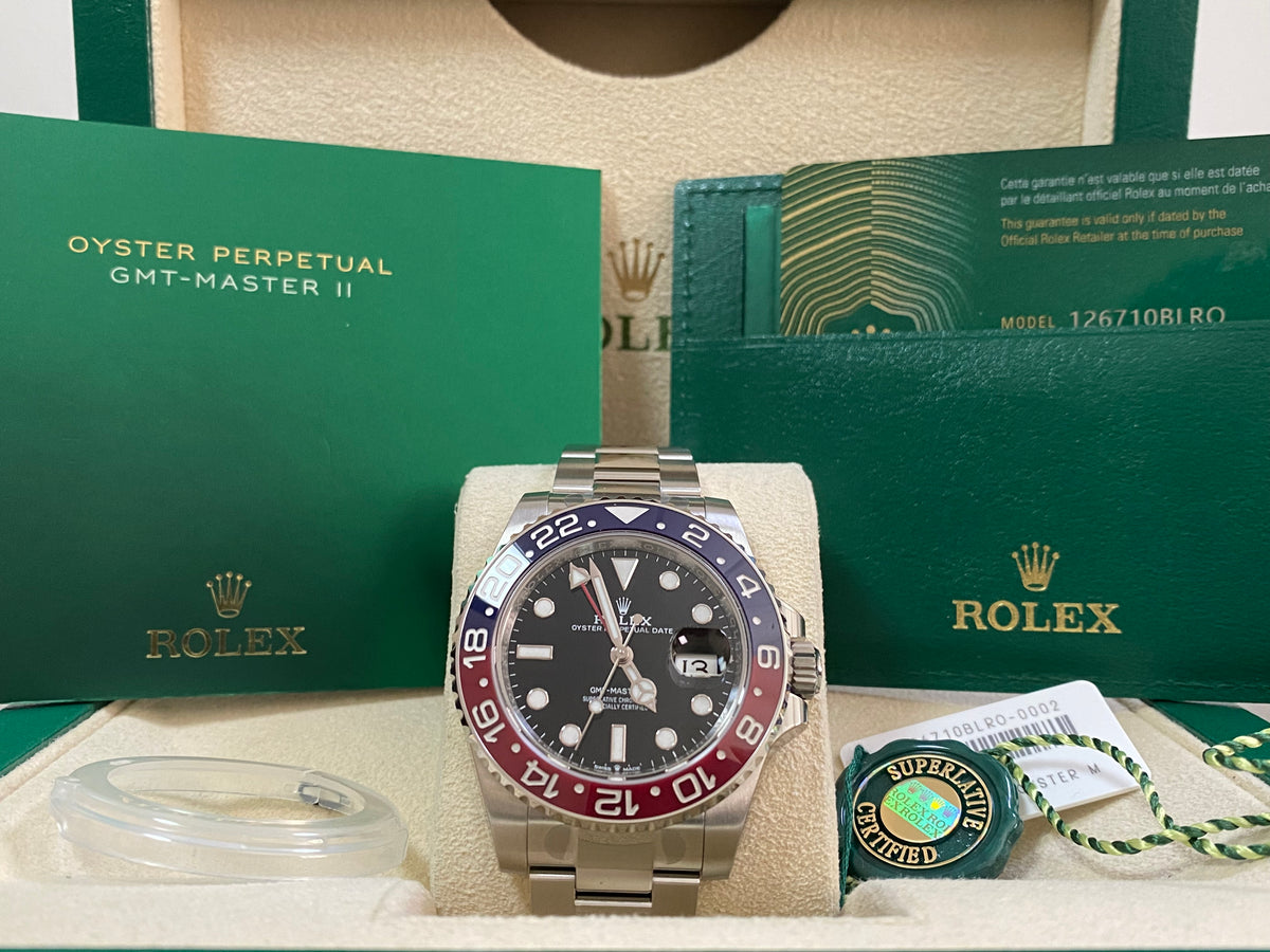 Rolex Oystersteel GMT-Master II - 2023 -"Pepsi" - Black Dial - Oyster Bracelet - 126710BLRO *FULL STICKERS*