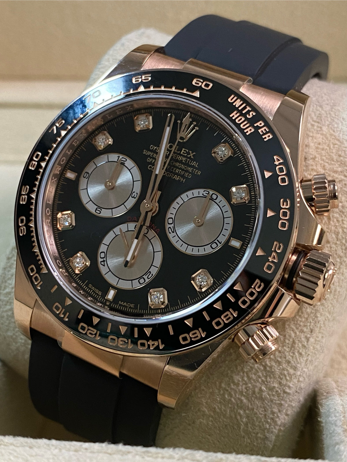 Rolex Everose Gold Cosmograph Daytona - 2024 - Black Diamond Dial - Oysterflex - 126515LN *FULL SET*