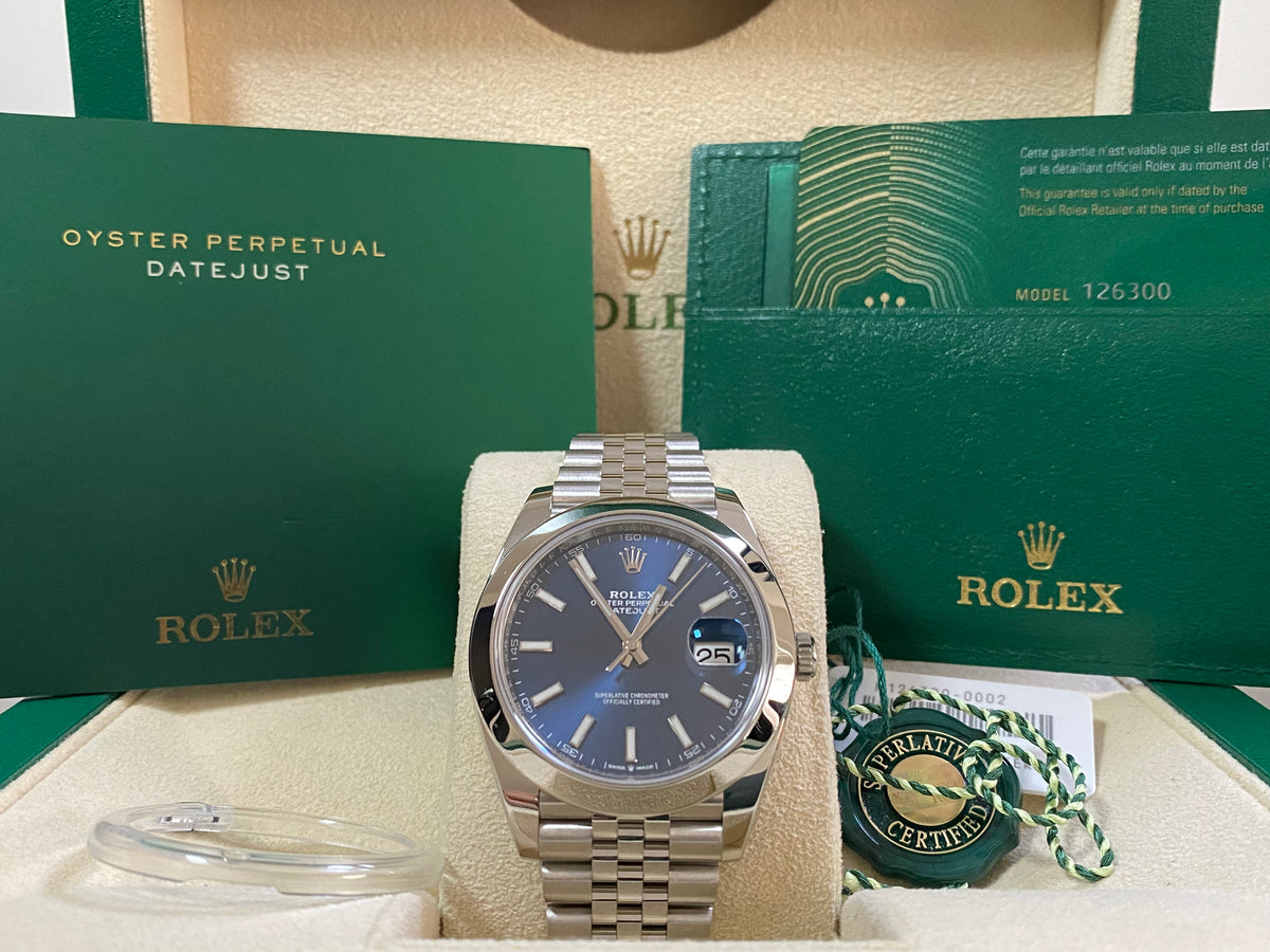 Rolex Steel Datejust 41 - 2020 - Smooth Bezel - Blue Index Dial - Jubilee Bracelet - 126300 *FULL SET*