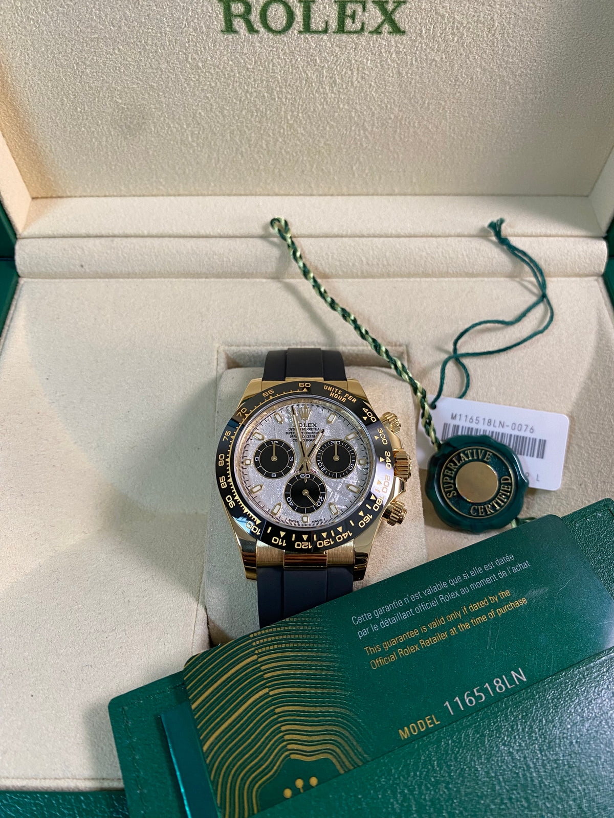 Rolex Yellow Gold Cosmograph Daytona - 2022 - Meteorite Dial - Oysterflex - 116518LN *FULL SET*